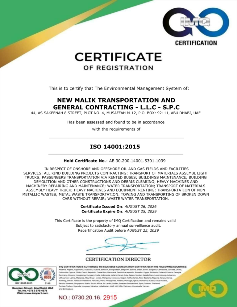 ISO 14001:2015 Environmental Management Certificate