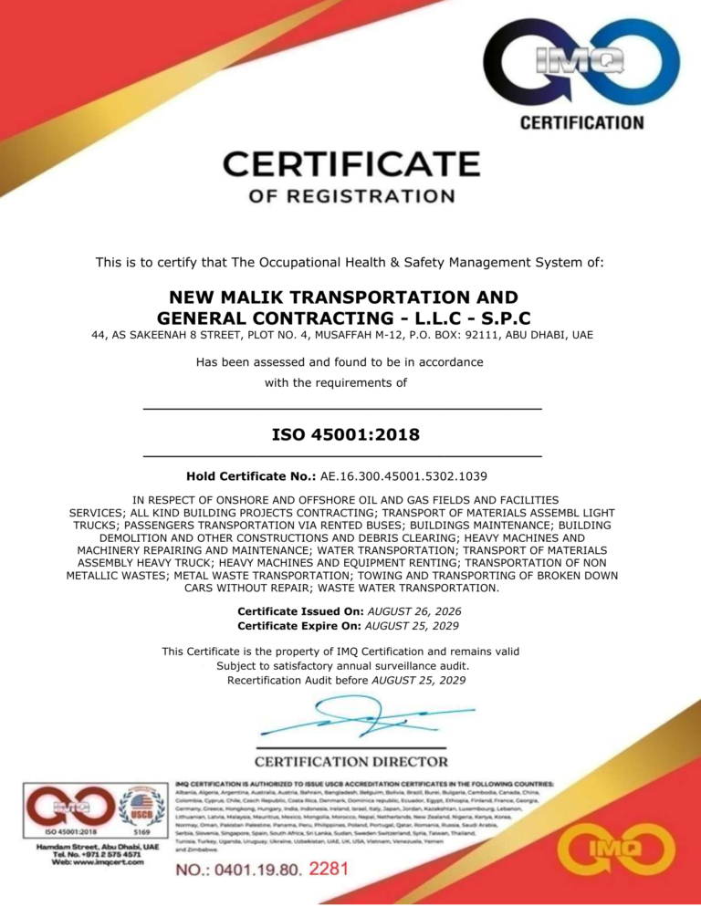 ISO 45001:2018 Occupational Health and Safety Certificate