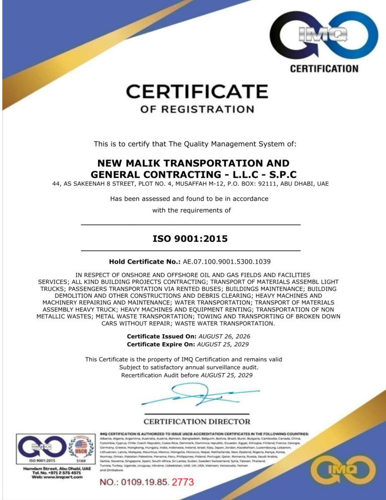 ISO 9001:2015 Quality Management Certificate