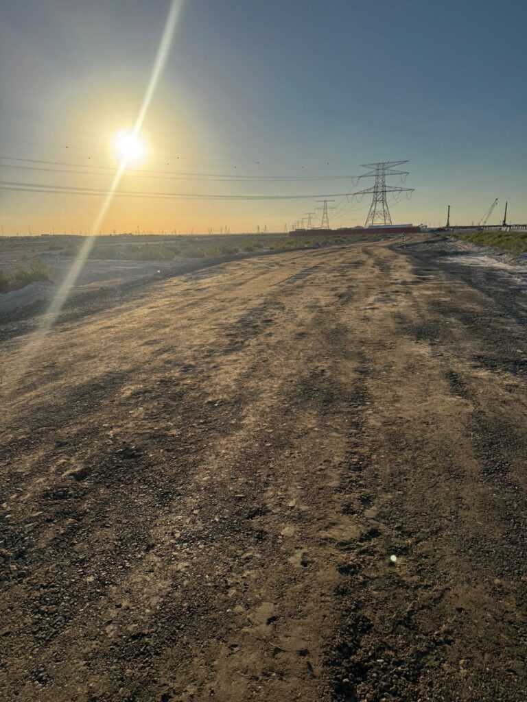 Finished graded road at sunrise