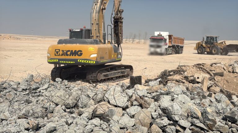 Excavator with breaker – site clearance – Malik Group, Abu Dhabi
